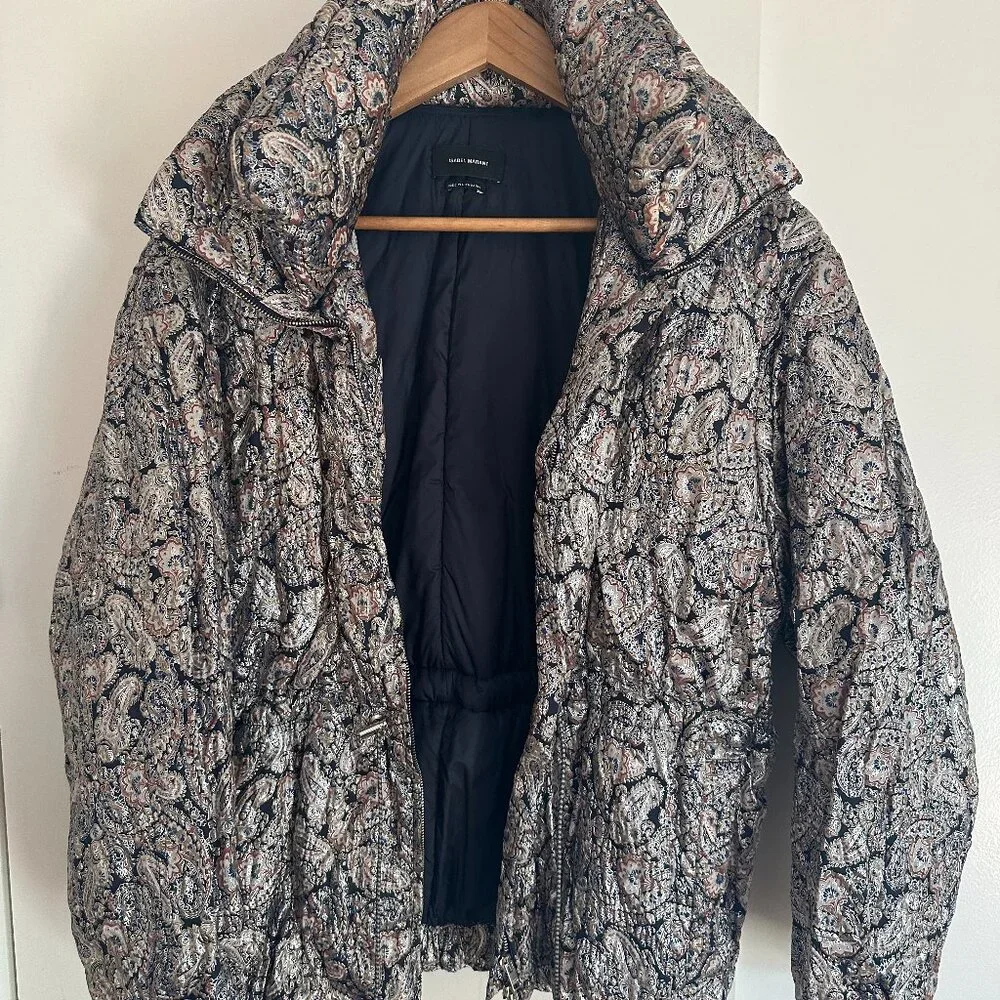 ★ Worn Once! ★ Isabel Marant Calvin Metallic Paisley Puffer Jacket - Picture 4 of 8